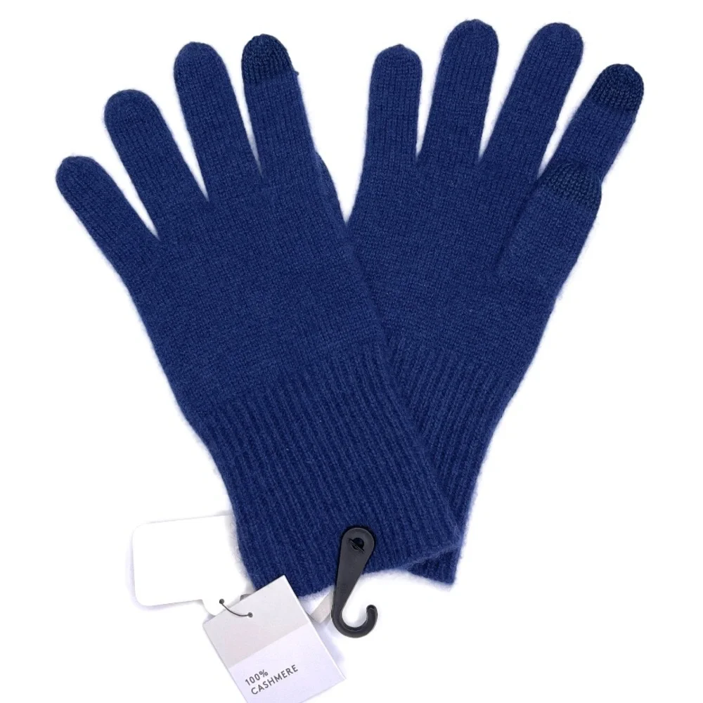NORDSTROM Rack 100% Cashmere NEW Rib Knit Tech Gloves NEW Blue